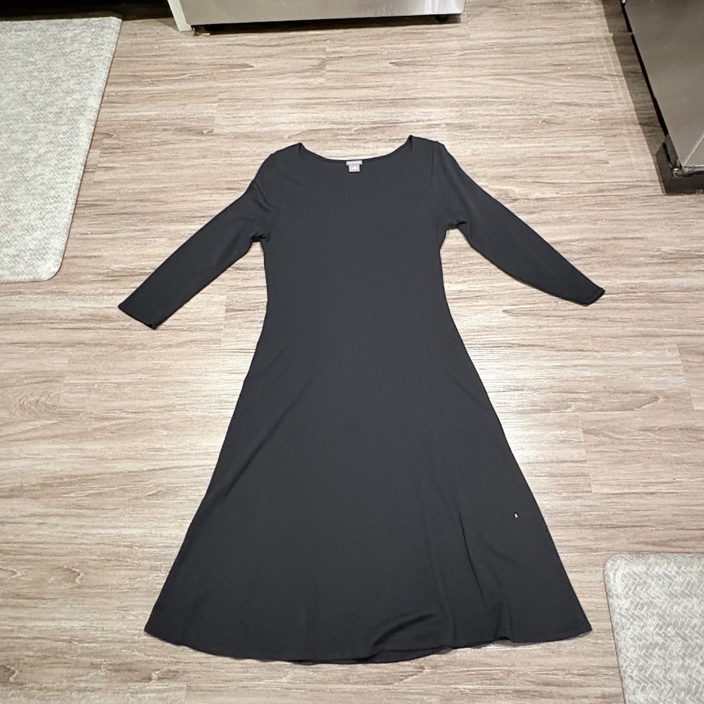 Ann Taylor Fit & Flare Black Dress Women's Wool Blend Knee Length Scoop Neck 14